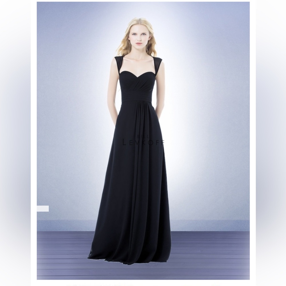 Bill Levkoff Chiffon Bridesmaid Dress (Navy)